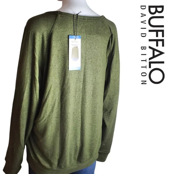 Buffalo David Bitton | Super Soft Crewneck Relaxed Fit Banded Hem | NWT | Olive - Picture 2 of 4